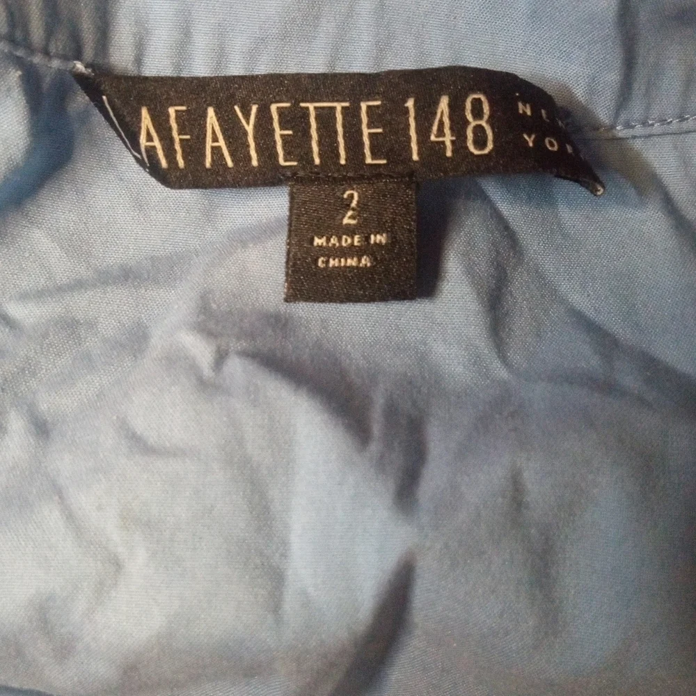 Lafayette 148 Sleeveless Ruffle Neck Blouse Button Front Cotton Blend Size 2 - Picture 7 of 8